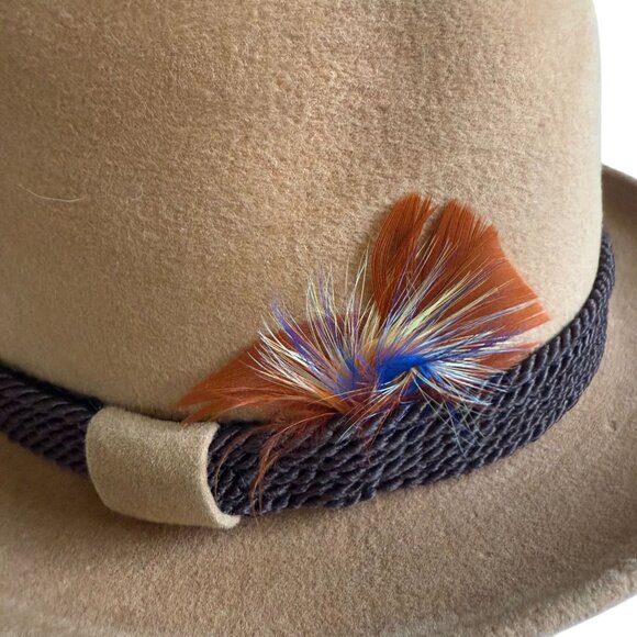Richman Brothers Velour Fur Felt Hat Fedora Hat Men's Tan Vintage Gentleman - Picture 2 of 8